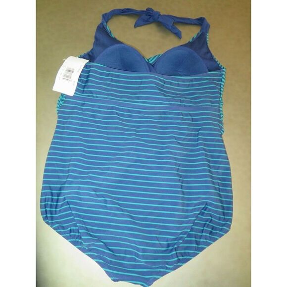Penbrooke TTSP19105 24W-26W (3XL) Blue Green Striped Slimming Swimsuit 1-Piece - Picture 2 of 6